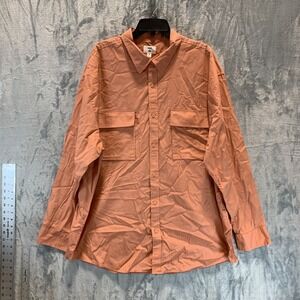 Mode of One Men's Button Up Shirt Long Sleeve Pockets Orange XXL